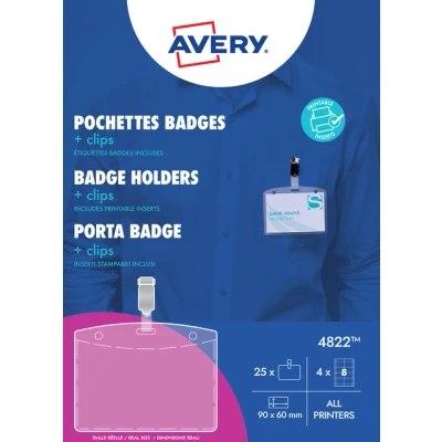 Afbeelding van Badge Avery met clip 4822 60x90mm 25 stuks + 32 insteekkaarten