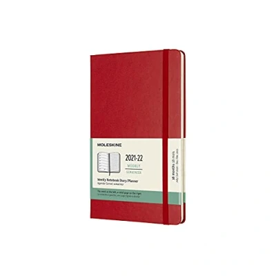 Afbeelding van Moleskine 18 maanden weekplanner/afsprakenplanner, agenda 2021/2022, weeknotitieboek met vaste omslag en elastische sluiting, formaat large/A5 13 x 21 cm, kleur scharlakenrood, 208 pagina&#039;s
