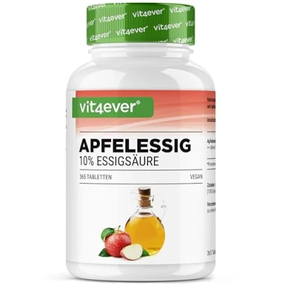 Afbeelding van Appelciderazijn 365 tabletten Hooggedoseerd Met 1000 mg per dagelijkse portie 10% appelciderazijnzuur 6 maanden voorraad Zonder ongewenste toevoegingen Veganistisch