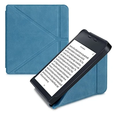 Afbeelding van kwmobile E reader hoesje geschikt voor Kobo Libra 2 hoes Ereader flip case met standaard cover van kunstleer In petrol