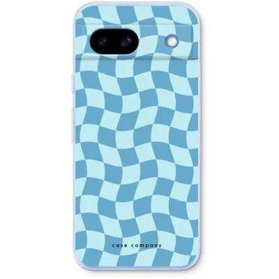 Afbeelding van Case Company® hoesje geschikt voor Google Pixel 8a Grid Blauw Soft Cover Telefoonhoesje Bescherming aan alle Kanten en Schermrand