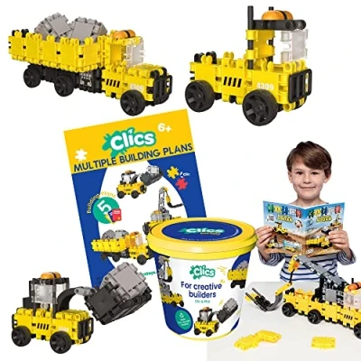 Afbeelding van Clics Builders 5 in 1 bouwblokken DUURZAAM speelgoed gemaakt van GERECYCLEERDE kunststof bouwset 4,5,6,7,8 jaar jongens en meisjes educatief Montessori constructie
