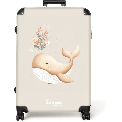 Afbeelding van NoBoringSuitcases.com® Koffer groot Reiskoffer lichtgewicht Walvis in pastel beige kleuren Rolkoffer met 4 wielen Grote trolley XL 98 liter bagage