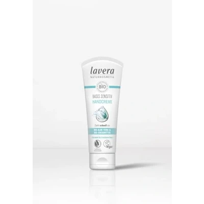 Afbeelding van lavera Basis Sensitiv Handcrème, met biologische aloë vera en sheaboter, trekt snel in, langdurige vocht, intensieve verzorging, natuurlijke cosmetica, veganistisch, biologisch (1 x 75 ml)