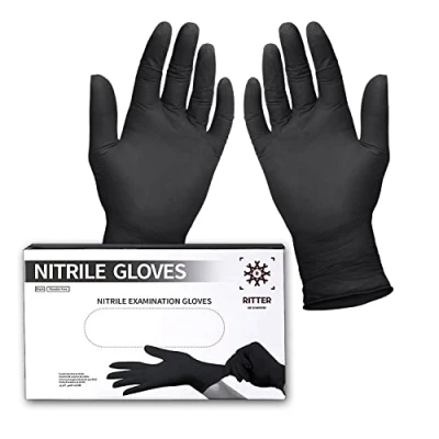 Afbeelding van Ritter Premium nitril handschoenen, wegwerphandschoenen, latexvrij, poedervrij, zwart, 100 stuks, maat S