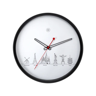 Afbeelding van Wandklok nXt Worldtour dia 30cm kunststof zwart