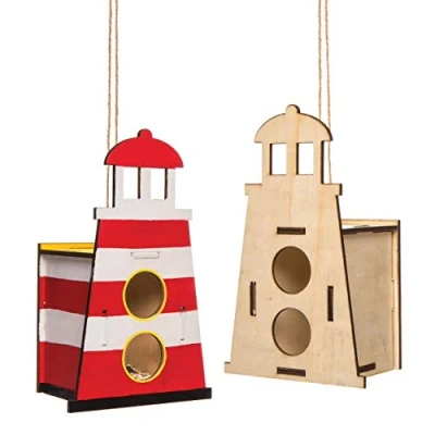 Afbeelding van Baker Ross Vogelhuis knutselset &quot;Vuurtoren&quot; van hout (2 stuks) vogelhuisjes voor kinderen om te beschilderen en decoreren