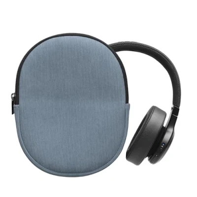 Afbeelding van kwmobile headset case geschikt voor JBL Tune 600 / 500BT 510BT 450 hoes 22,5 x 17 cm Koptelefoon cover met rits Neopreen en ribfluweel In vintage blauw