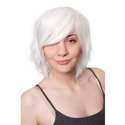 Afbeelding van Prettyland Witte Cosplay Pruik Gelaagde Korthaar Medium Lange Rechte Sneeuwwitje C162