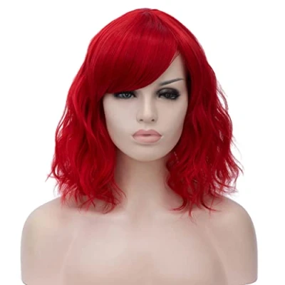 Afbeelding van ATAYOU® Nieuw Ontwerp Korte Krullende Synthetische Cosplay Bob Pruiken Voor Halloween En Carnaval Met 1 Pruik Cap (Rood)