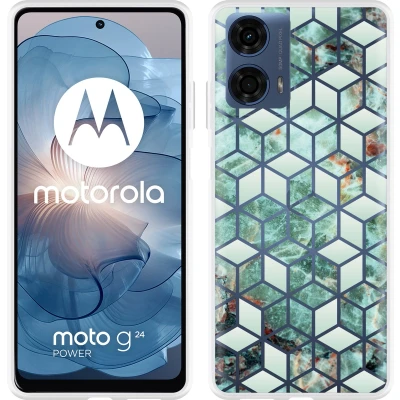 Afbeelding van Cazy Hoesje geschikt voor Motorola Moto G04/G04s/G24/G24 Power Groen Hexagon Marmer