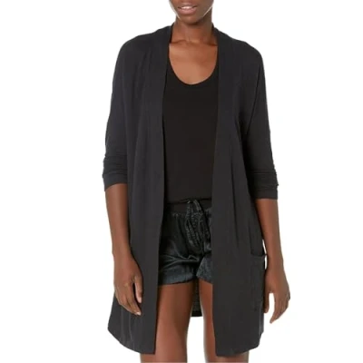Afbeelding van Amazon Essentials Dames Relaxed Fit Lichtgewicht Lounge Terry Open Front Cardigan, Zwart, Small