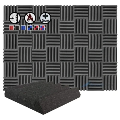 Afbeelding van Arrowzoom 48 Acoustic Panelen Geluidsabsorberende akoestische Wedge Correctie Vlamvertragende Audio Behandeling schuimpanelen 25x25x5cm Zwart