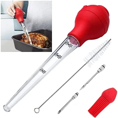 Afbeelding van KAYCROWN Turkije Baster Set van 4, Commerciële Kwaliteit FDA Siliconen Lamp Inclusief Vlees Marinade Injector Naald met Barbecue Rijgen Borstel en Reinigingsborstel voor Gemakkelijk Opruimen