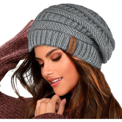 Afbeelding van Geweo Beanie Muts Wintermuts Warme Mutsen Gebreide Skimutsen Heren Dames Gevoerd Wol GRIJS