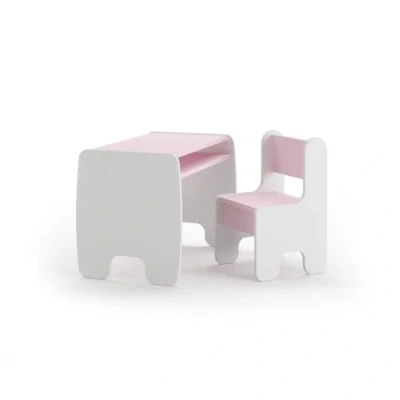 Afbeelding van KOBI Set tafel + 2 stoelen Voor kinderkamer kinderen meisjes en jongens Schildertafel Kindertafel (Tafel 1 stoel wit/roze)