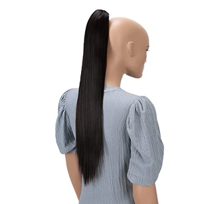 Afbeelding van CAISHA 60cm Pruik Vlecht Paardenstaart Haarextensies Glad Donkerbruin H602
