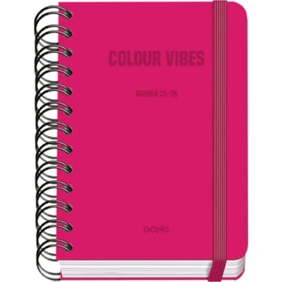 Afbeelding van Dohe Schoolagenda 2025 2026 Dag per Pagina, Formaat A6 (12x17 cm), Spaans en Engels, Dubbele Spiraalbinding Elastieksluiting, Harde Kaft, 4 Stickervellen COLOUR VIBES Roze