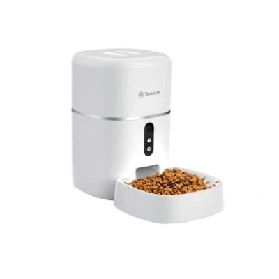 Afbeelding van TELLUR Slimme automatische voerdispenser voor katten en honden, Alexa, wifi, 4 l, 2K camera, compatibel met Alexa Google, spraakopname 10 seconden, etenstijd programmeerbare porties