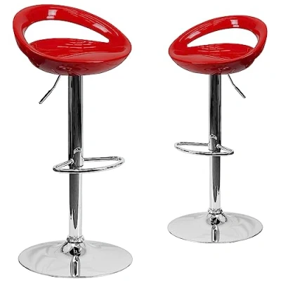 Afbeelding van Barkruk, kunststof, in hoogte verstelbaar, verchroomd, zwart 2 stuks/rood Pack rood