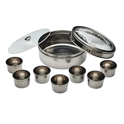 Afbeelding van KitchenCraft World Of Flavours Masala Dabba Kruidenbox, 17 x 7 cm, Roestvrij Staal Zilver