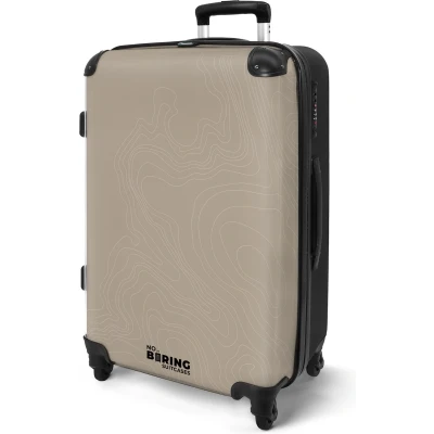 Afbeelding van NoBoringSuitcases.com® Koffer groot Rolkoffer lichtgewicht Beige met witte abstracte lijnen Reiskoffer 4 wielen Grote trolley XL 20 kg bagage