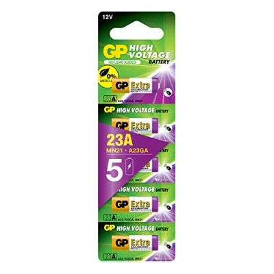 Afbeelding van Batterijen 23 A 12 V MN21 5 stuks GP Extra Alkalinebatterijen 23A, A23, 23AE, MN21, V23GA lange levensduur, zeer krachtig en ideaal voor dagelijks gebruik