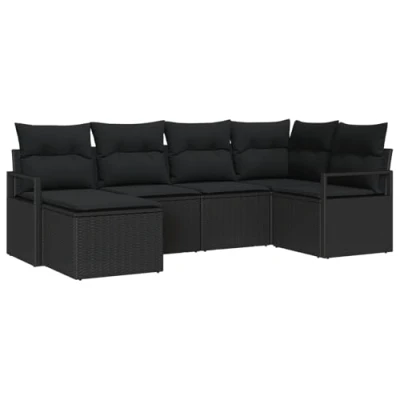 Afbeelding van vidaXL 6 delige Tuin Sofa Set met Kussens Zwart Poly Rattan