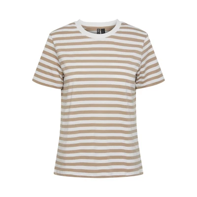 Afbeelding van Pieces Pcria TEE Stripes Tshirt print, Dames, Maat: XS, Silver mink