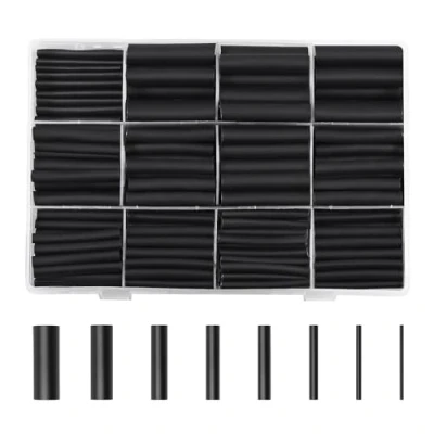 Afbeelding van AiQInu Krimpkous, waterdicht, 650 stuks, krimpkousenset, warmtekrimpkous, zwart, krimpkousen met krimpverhouding 2:1, krimpkous per meter