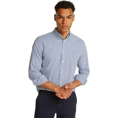 Afbeelding van Tommy Hilfiger heren TH Flex regular fit overhemd met ruitdessin in de kleur Blauw, maat: XL