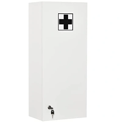 Afbeelding van Kleankin medicijnkast wandkast hangkast met verstelbare plank EHBO kruis afsluitbaar voor badkamer keuken hal E1 spaanplaat wit 30x20x70 cm