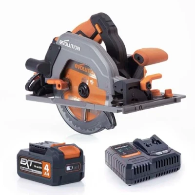 Afbeelding van Evolution Power Tools R185CCSX Li circular saw cordless on tracks 18v Ion EXT including TCT multimaterial blade, saws wood, metal, plastic, battery and charger, 185 mm