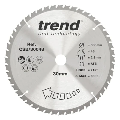 Afbeelding van Trend CraftPro combinatie TCT cirkelzaagblad voor tafel of verstekzaag, 300 mm diameter x 48 tanden 30 asgat, wolfraamcarbide getipt, CSB/30048