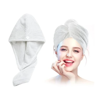 Afbeelding van Xkzhrr Hoofddoek, set van 2, microvezel haardrooghanddoek, super absorberend, sneldrogende handdoek, haardrooghanddoek voor dames, met knoop föhnen (wit)