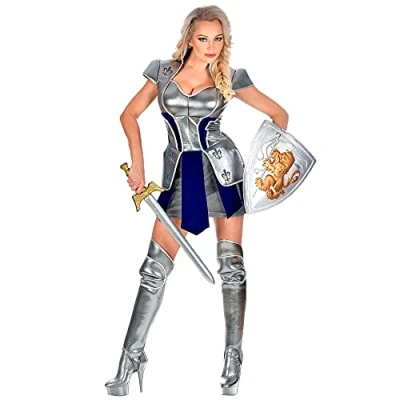 Afbeelding van Widmann Middeleeuwse &amp; Renaissance Strijders Kostuum Stijlvolle Stoere Stalen Ridder Vrouw Blauw, Zilver Medium Carnavalskleding Verkleedkleding