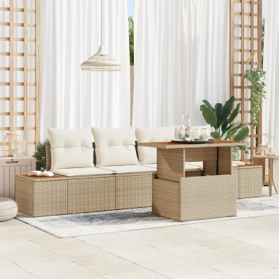 Afbeelding van vidaXL Tuin Sofa Set 5 Delig Beige Hars wicker en polyester