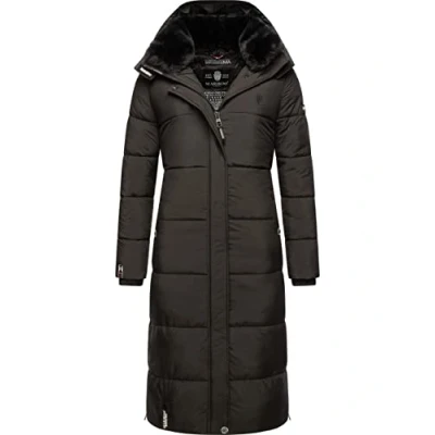 Afbeelding van MARIKOO Reliziaa Lange winterjas voor dames, warme gewatteerde jas, met afneembare capuchon, XS XXL, zwart, L