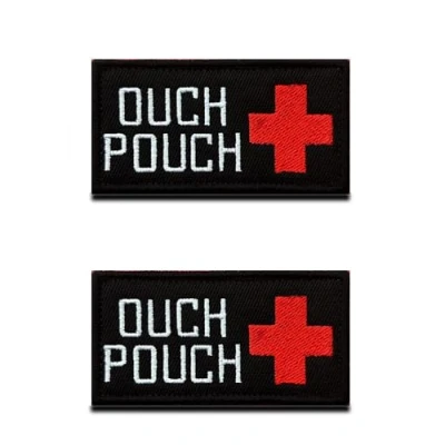 Afbeelding van Ouch Pouch, geborduurde patches met medisch kruis, sluiting, tactische reddingsdienst, applicatie, moral embleem, patch voor rugzak, uniform, vest, jas, hondenharnas, 2 stuks