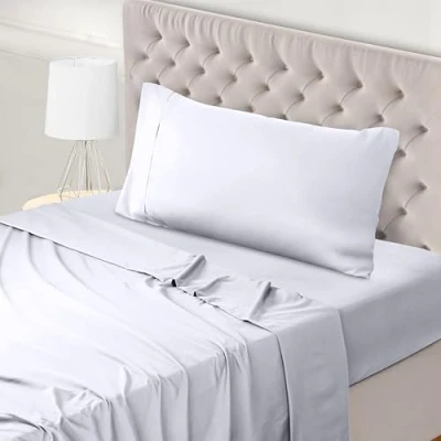 Afbeelding van Utopia Bedding Beddelakenset Polyester Microvezel Stof Hoeslaken &amp; Vlakke laken met Kussenslopen (Wit, Voor Beddenmaat 90 x 190 cm)
