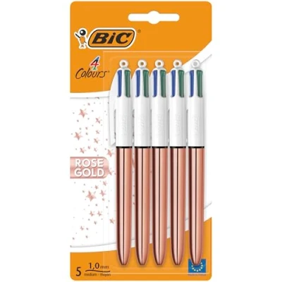 Afbeelding van BIC Rose Gold 4 Kleuren pen Balpennen met Kliksysteem Medium Punt (1.0 mm) 5 Stuks