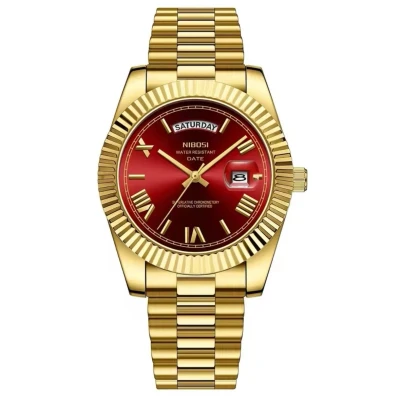 Afbeelding van Nibosi Luxe Herenhorloge Goud Rood