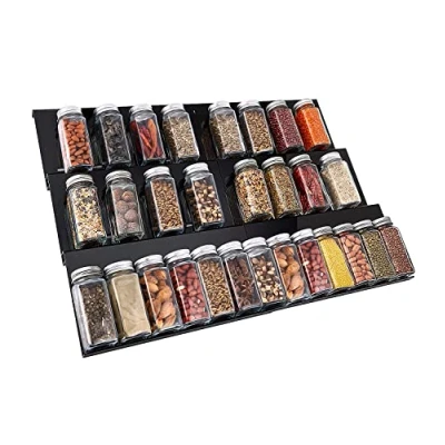 Afbeelding van Kruidenlade insert van 30 cm tot 60 uittrekbaar, kruidenrek voor laden, organizer, kruideninzet lade op 3 niveaus zwart