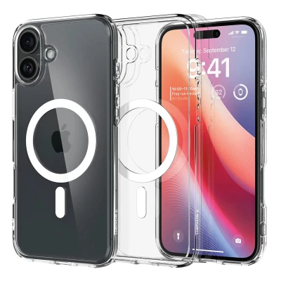 Afbeelding van Spigen Ultra Hybrid MagFit Hoesje Geschikt voor Apple iPhone 16 Compatibel met MagSafe Back Cover Transparant Wit