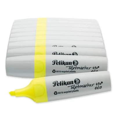 Afbeelding van Pelikan Markeerstift 490 eco, neon geel, 10 stuks in doos