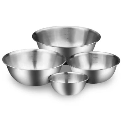 Afbeelding van Dunkwckore Set van 4 slakommen roestvrij staal voor de keuken met maten 0,85 l, 1,2 1,8 2,5 stapelbaar en vaatwasmachinebestendig, perfect koken, bakken bewaren