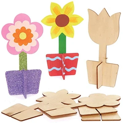 Afbeelding van Baker Ross FC727 Bloem 3D Houten Staande Decoraties Set van 6, Hout Model Kit voor Kinderen, Kunst en Handvaardigheid Kinderen