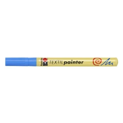 Afbeelding van Marabu 01160003095 textielverf azuurblauw 095, lijndikte ca. 1 2 mm, stoffen stift voor lichte stoffen, op waterbasis, zachte grip, wasbaar tot 60 C, lichtecht, eenvoudig in gebruik