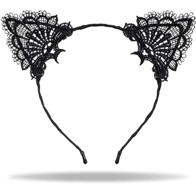 Afbeelding van Hatstar Haarband met kattenoren en kant, hoofdband, hoofdtooi voor Halloween, carnaval carnaval, kostuumhaaraccessoires meisjes, dames vrouwen