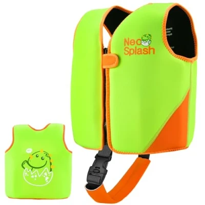 Afbeelding van NEO SPLASH Drijfvest voor kinderen, meisjes, jongens, zwemhulp, zwemvest kleine kinderen met verstelbare veiligheidsbandjes, leeftijd 1 6 jaar (KS groen, 3 6)